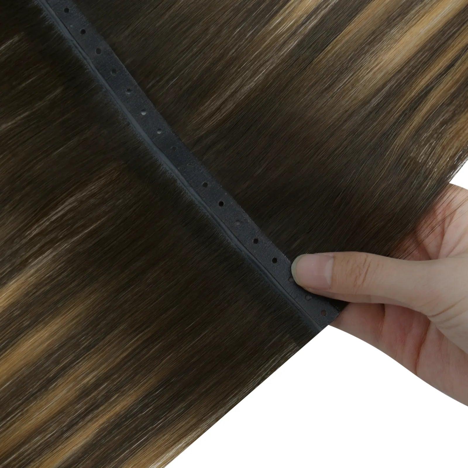 pu hole weft hair brown butterfly weft hair extensions
