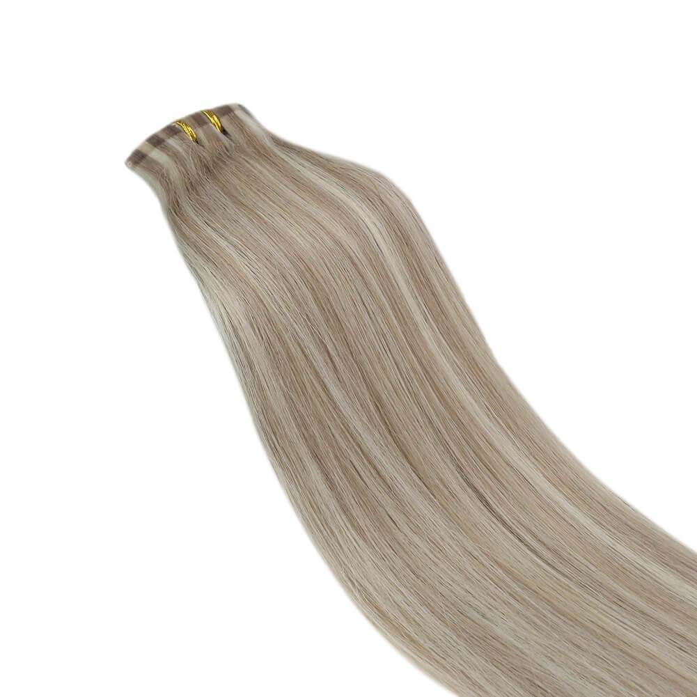 Natural Hair Extensions Clip ins 24inch Ash Blonde Highlight Human Hair
