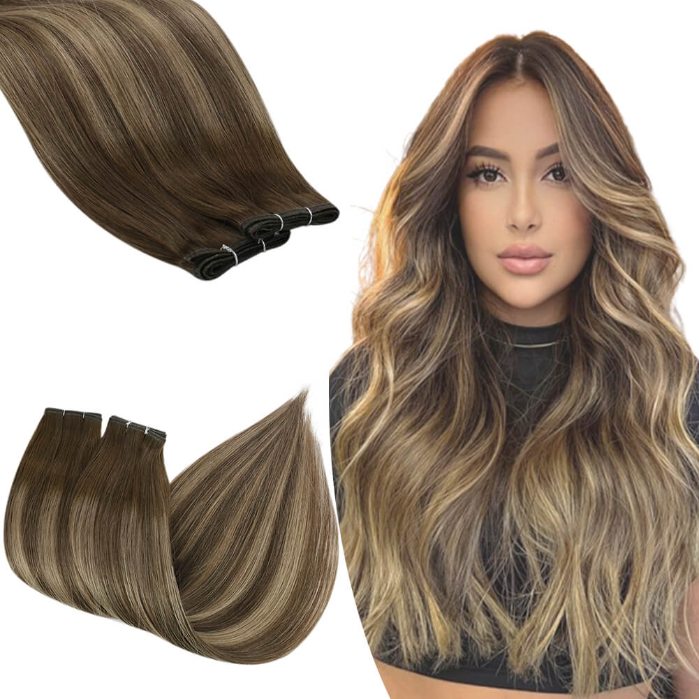 Flat Silk Weft Hair Extensions Human Hair Balayage Color 4/27/4