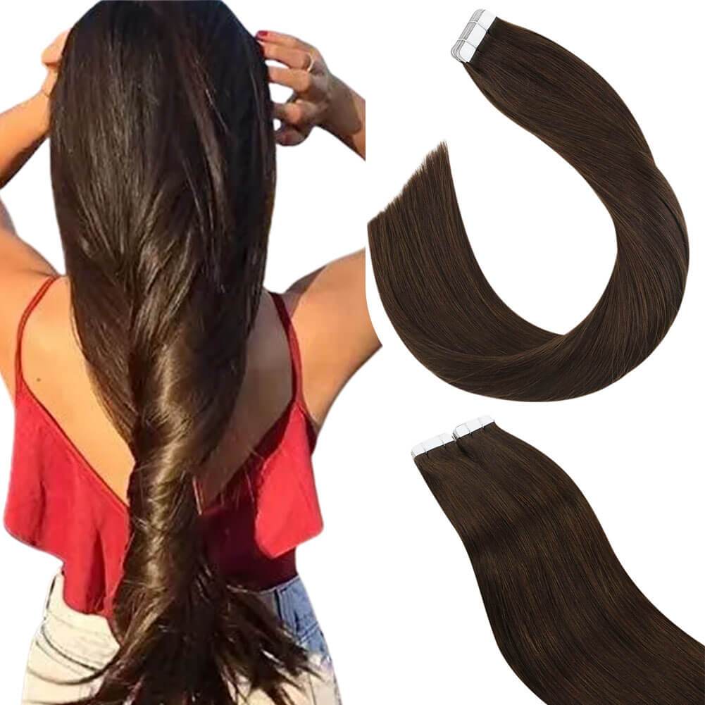 Human Hair Extensions Tape in Hair