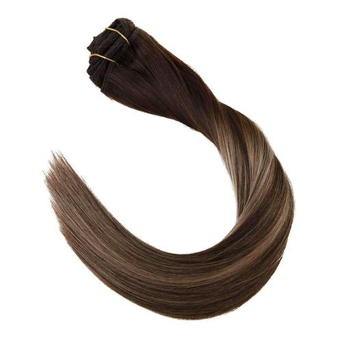 Brown Balayage Clip in Extensions Mix Caramel Blonde Color 2/27/2-UgeatHair