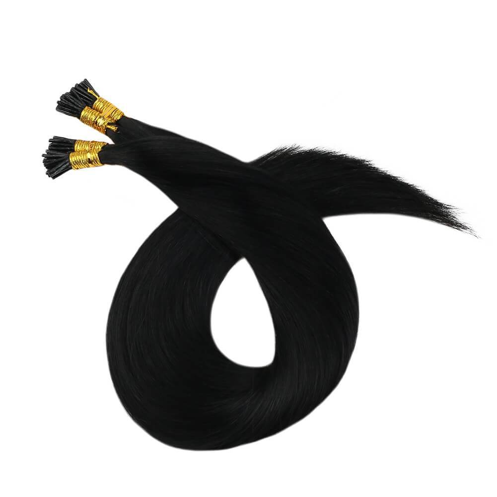 Virgin I Tip Hair Extensions Human Hair Keratin Hair Jet Black 1