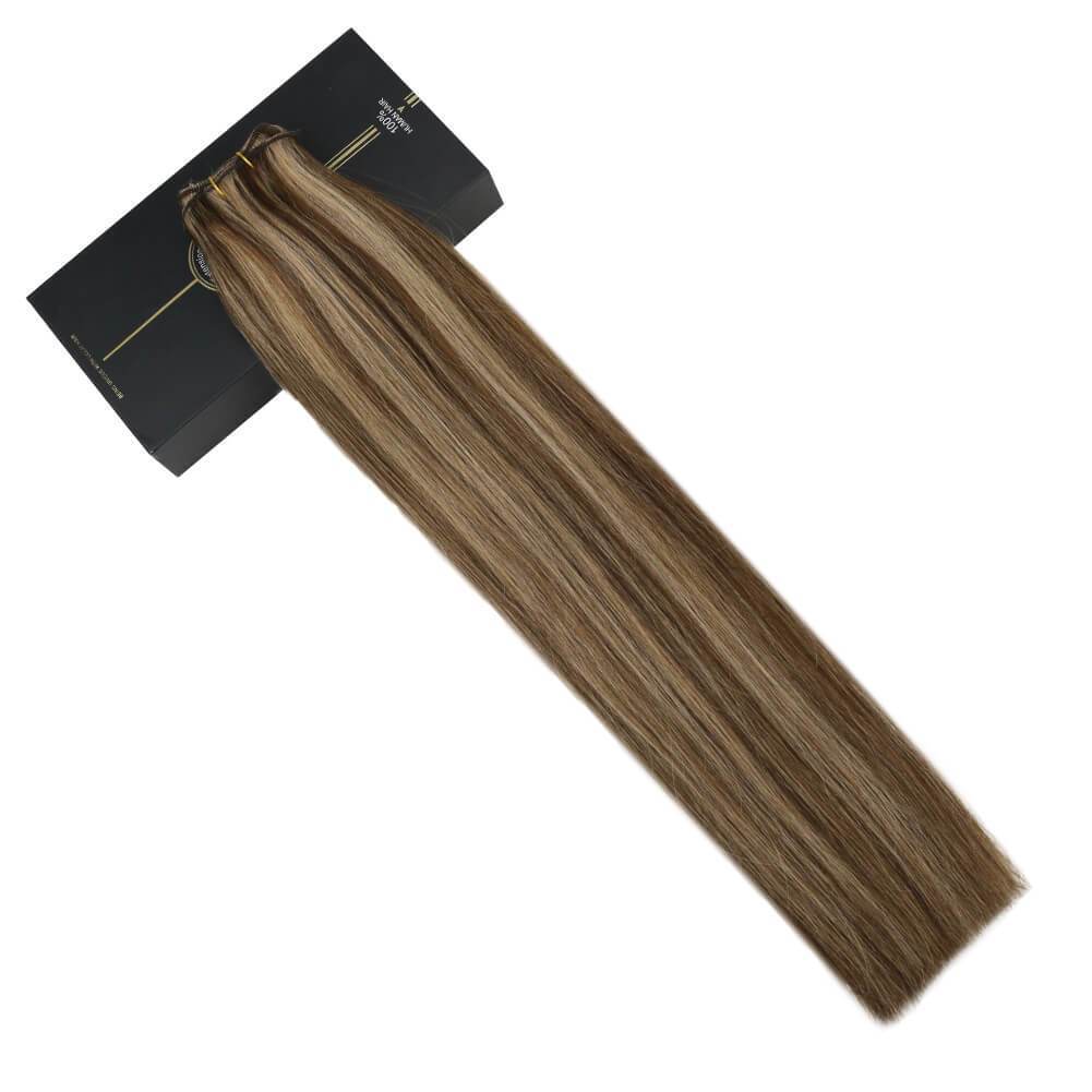 Weft Hair Extensions Sew in Brown with Golden Blonde Color 4/16