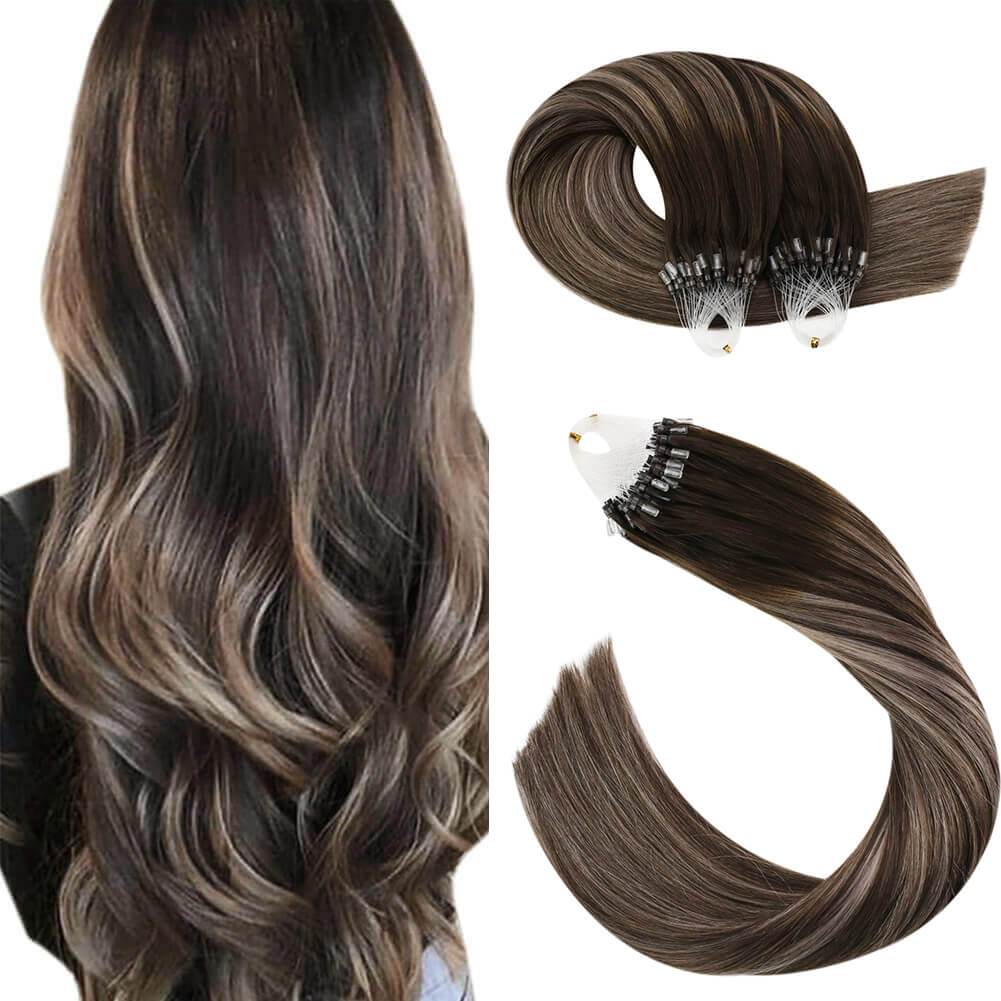 Micro Loop Balayage Color 4/18/4 Dark Brown with Ash Blonde