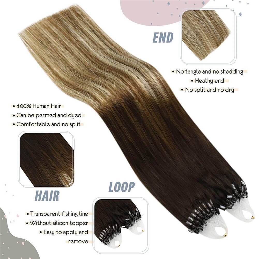 Drak Brown Highlighted Golden Blonde Microbead Hair Extensions