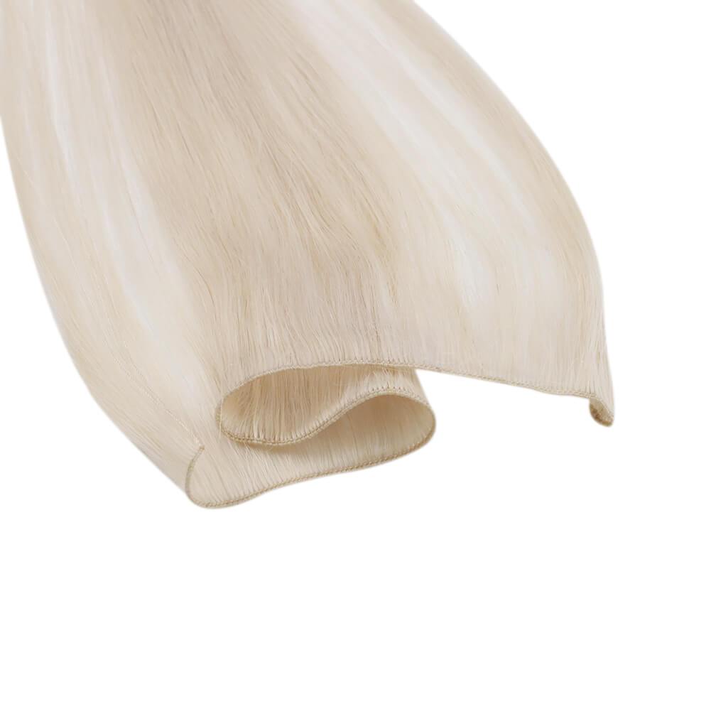 Straight Hand-tied Weft Human Hair Extensions White Blonde Weave Hair Bundles Thick Hair