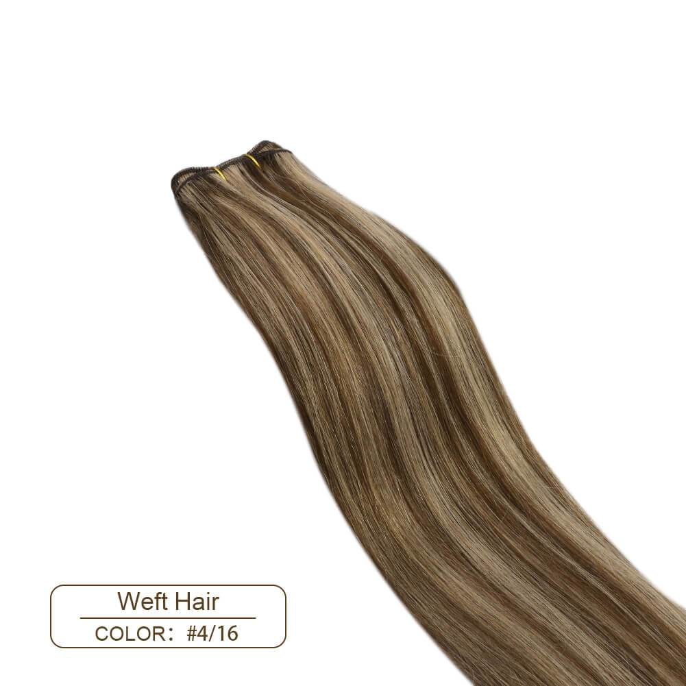 Weft Hair Extensions Sew in Brown with Golden Blonde Color 4/16