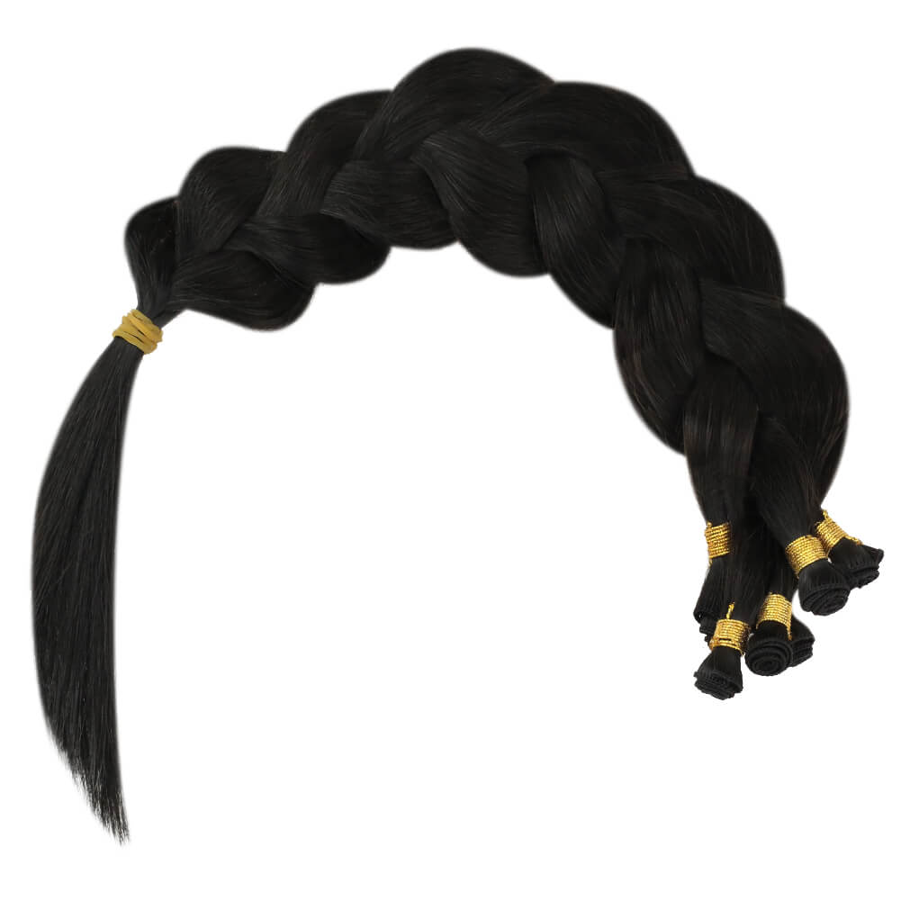 invisible human hair weft hand made color black