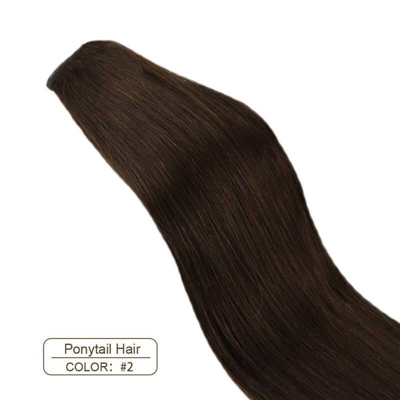 Ponytail Extension Real Human Hair 18inch Darkest Brown