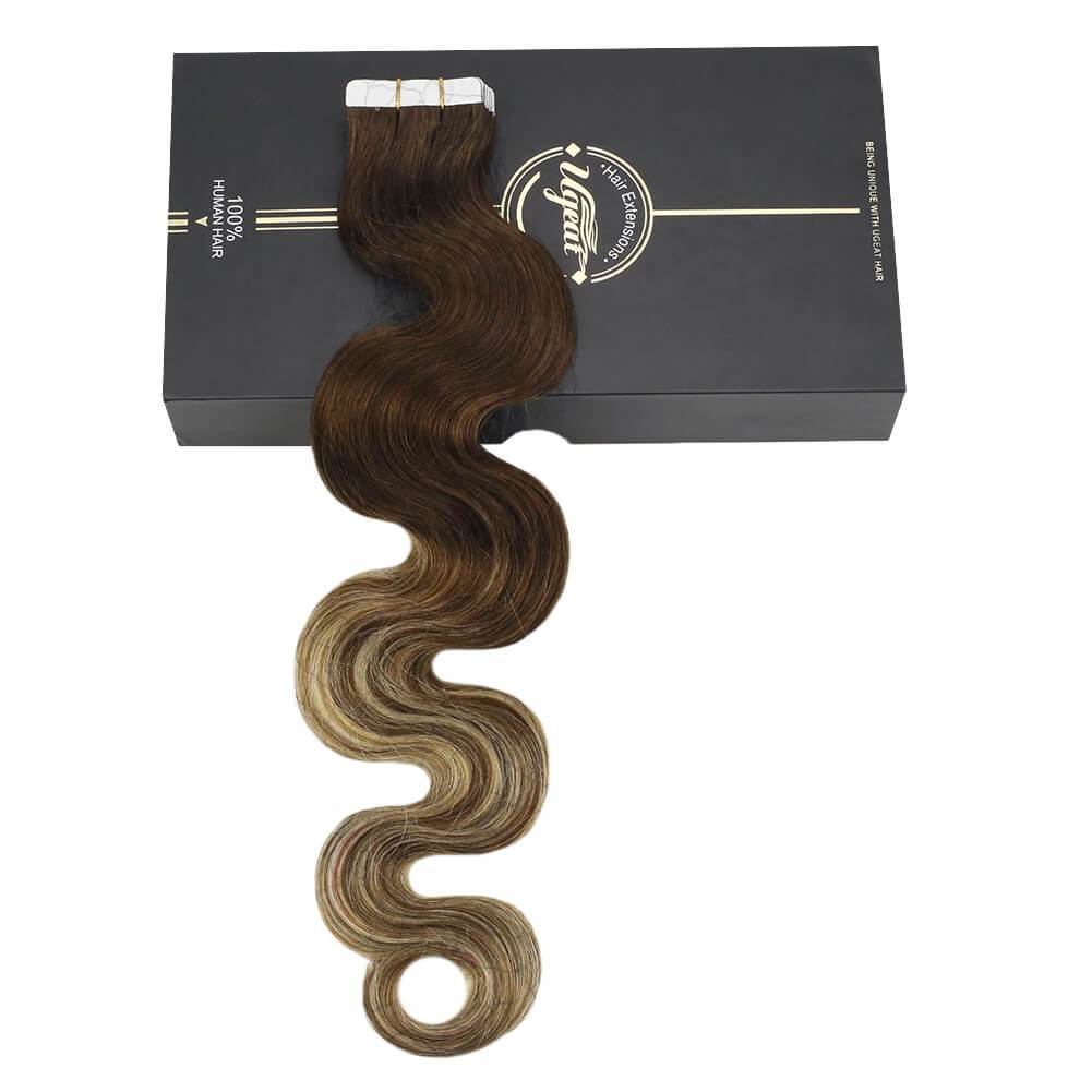 Hand Tied Double Tape Hair Extension Wavy Hair Tape in Hair Extensions