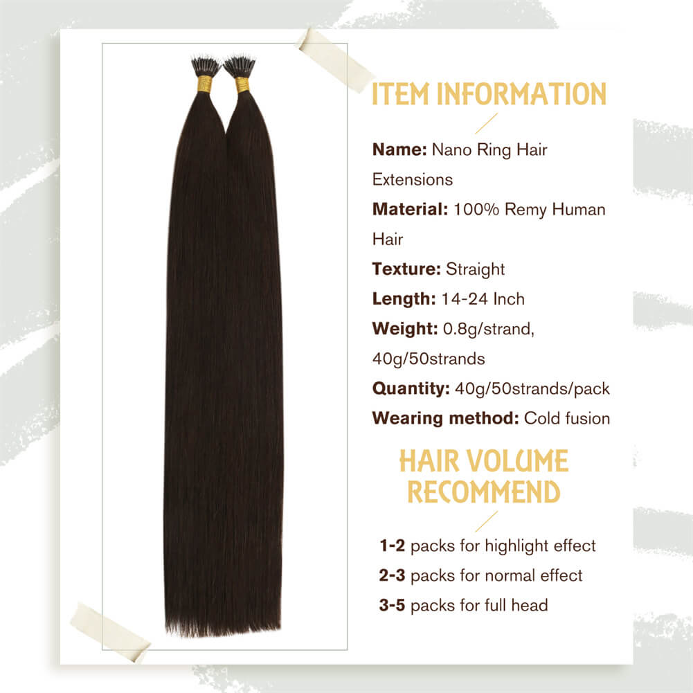 Brown Nano Bead Hair Extensions Human Hair