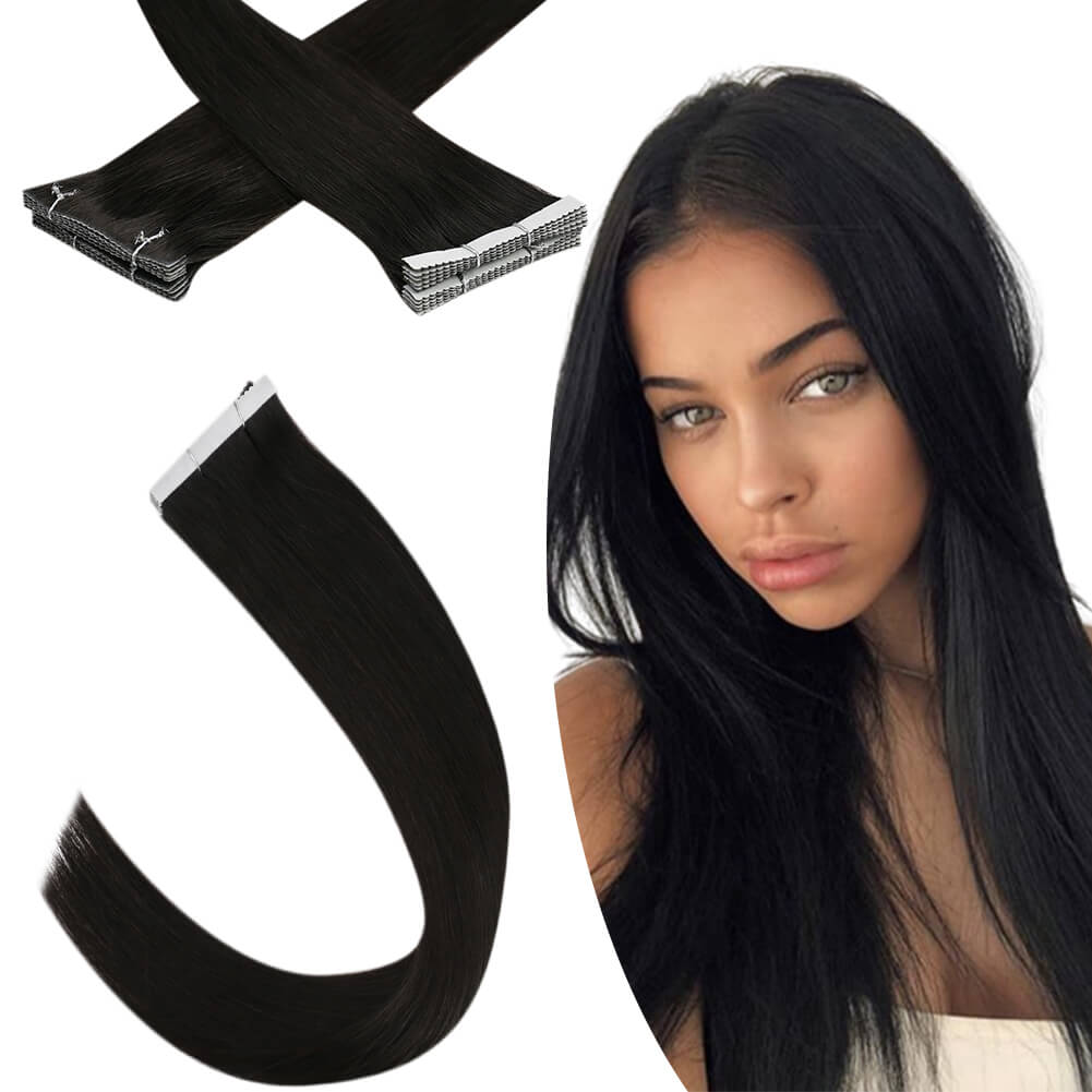 Virgin Injected Flower Tape in Hair Extensions Pure Color Natural Black
