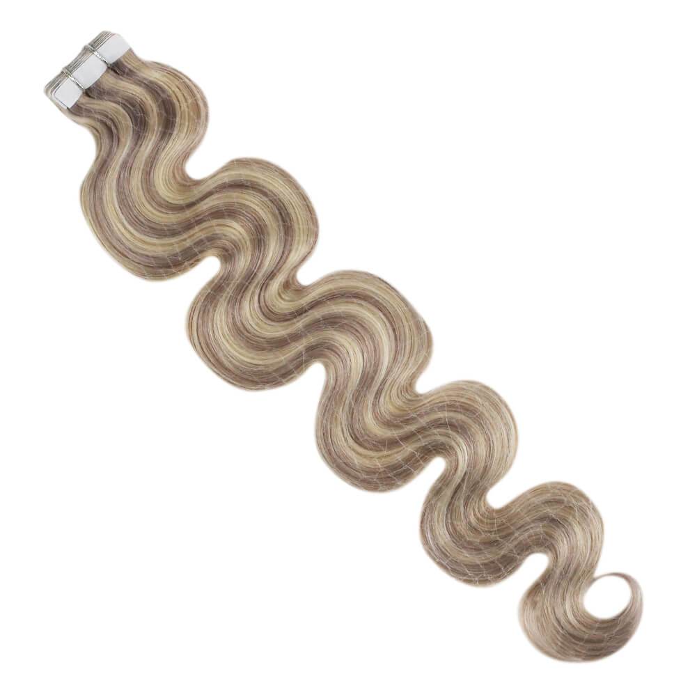 Ash Blonde Highlight with Bleach Blonde Tape in Remy Hair Extensions