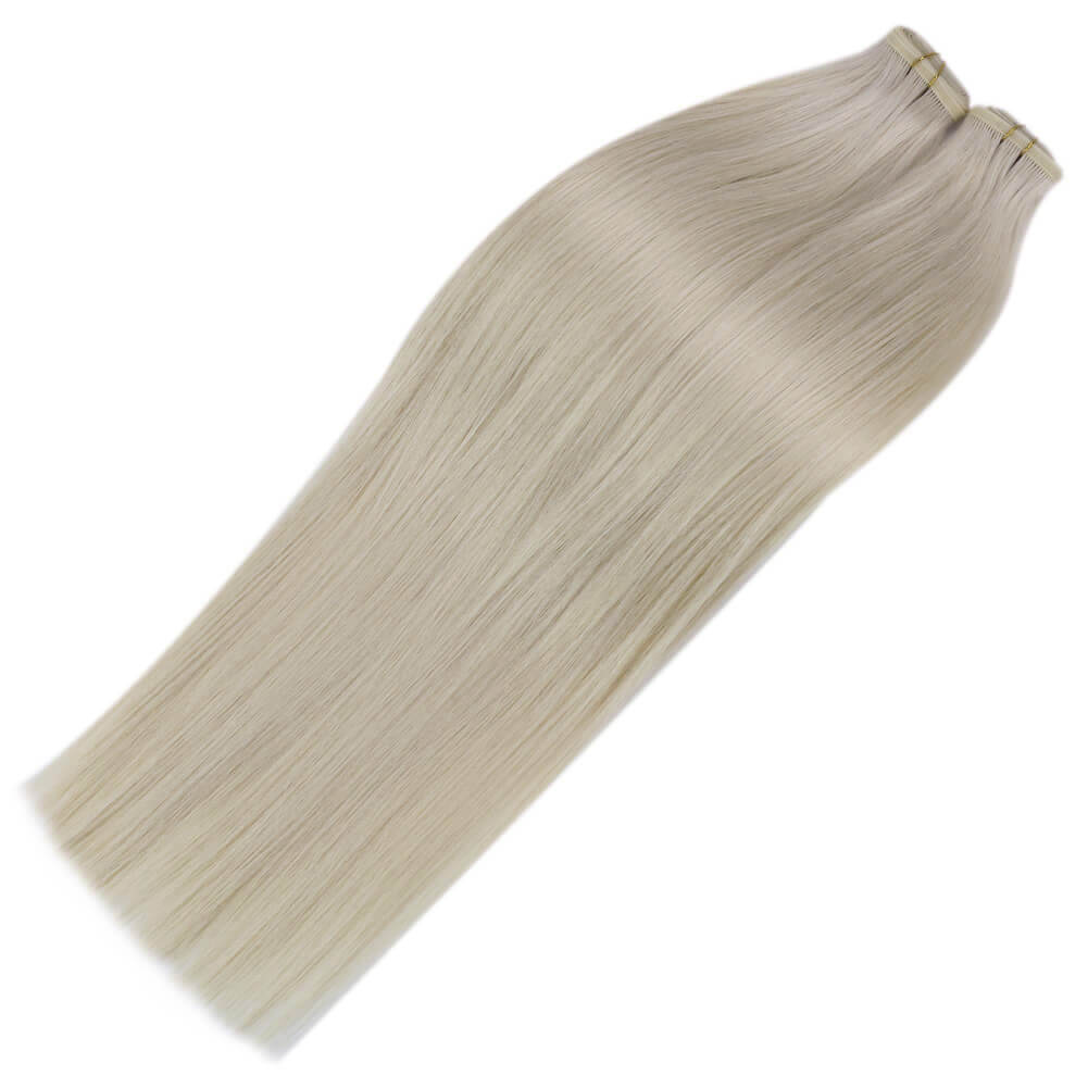 white blonde flat silk weft hair extensions