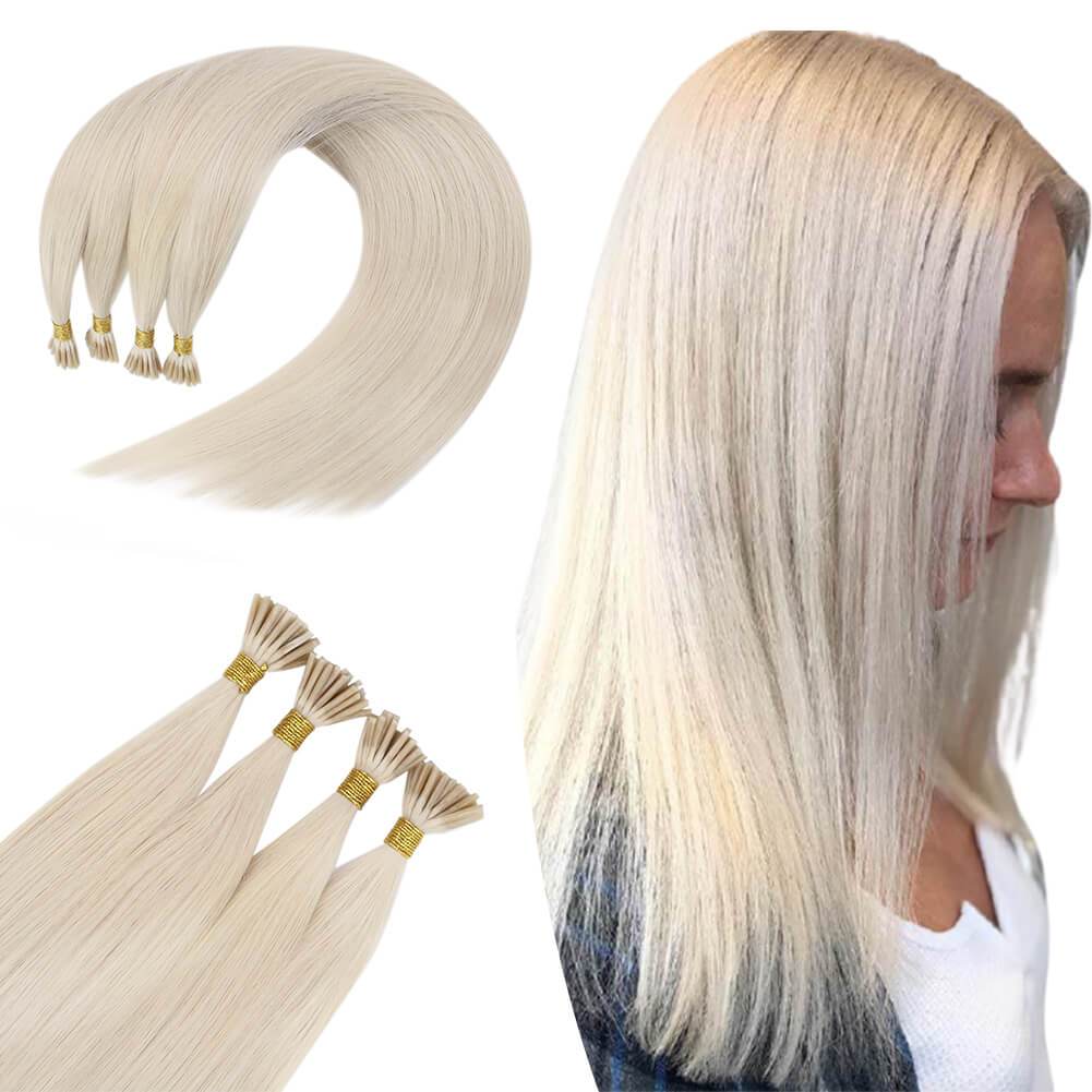 Hair Extensions Bleach Blonde Virgin I-tip Hair Extensions 1000