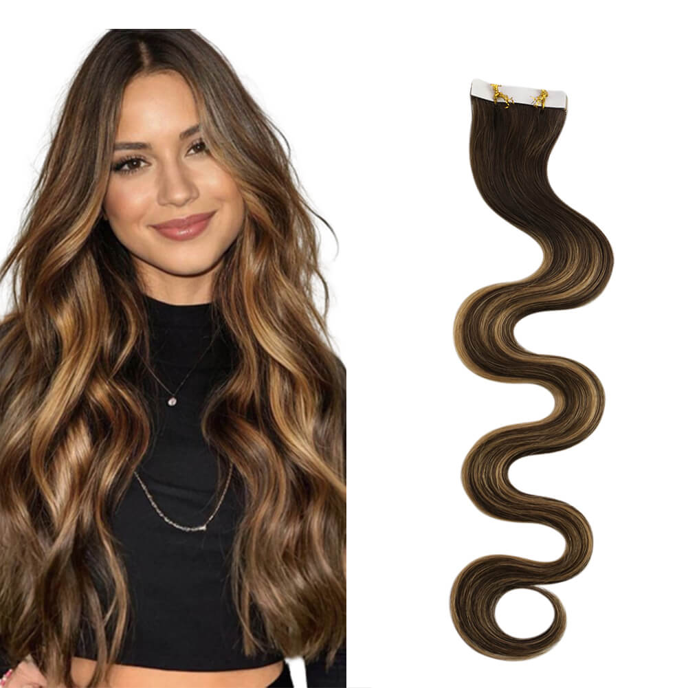 Body Wavy Invisible Seamless Injection Tape in Human Hair Extensions BM