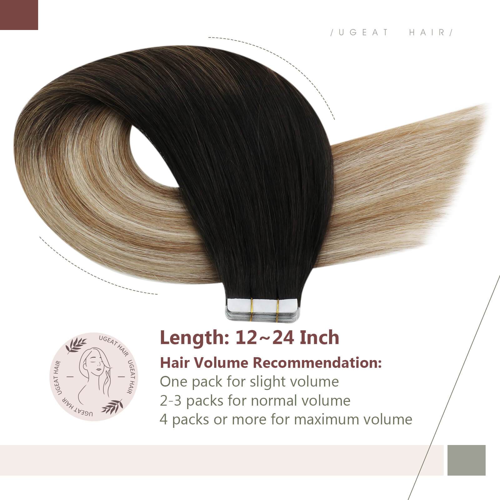 Glue in Hair Extensions Balayage Off Black Fading to Golden Brown and Platinum Blonde