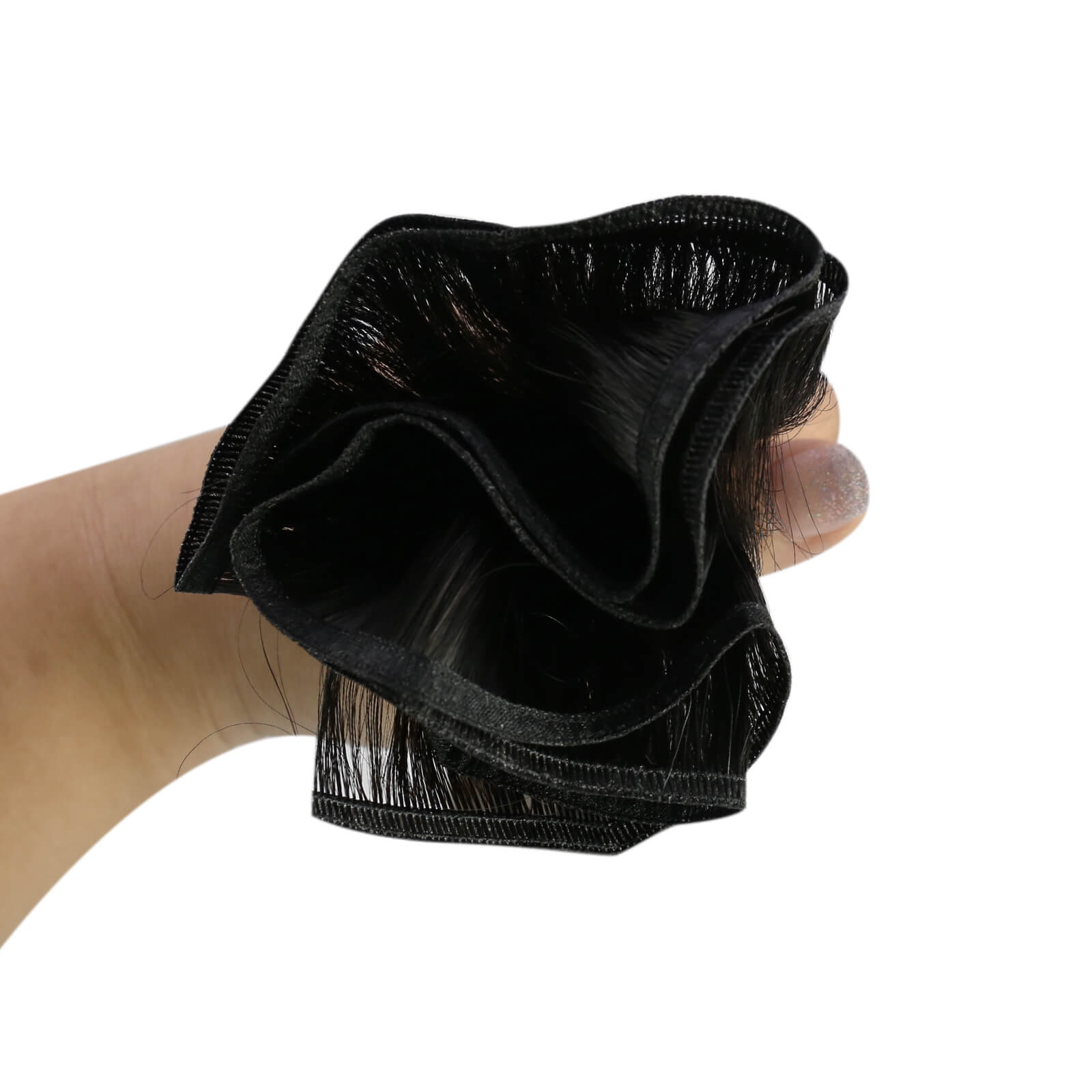 balayage black with silver flat silk weft