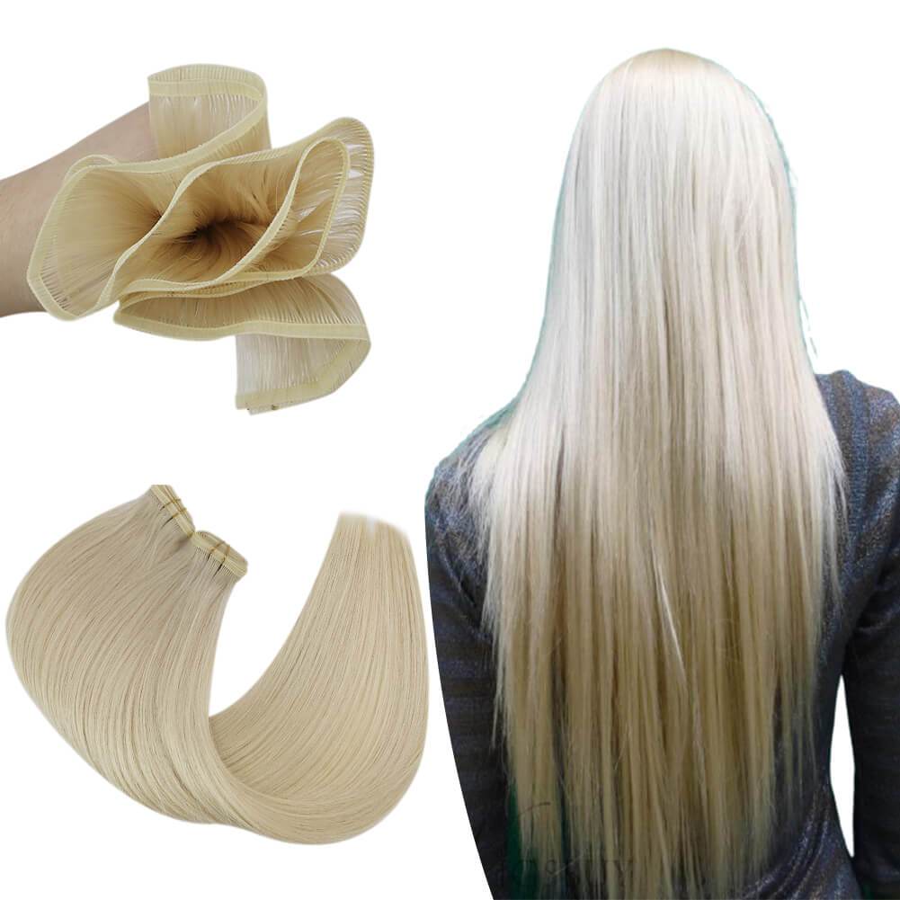 PU Flat Silk Weft Hair Extensions Real Virgin Human Hair Blonde 60