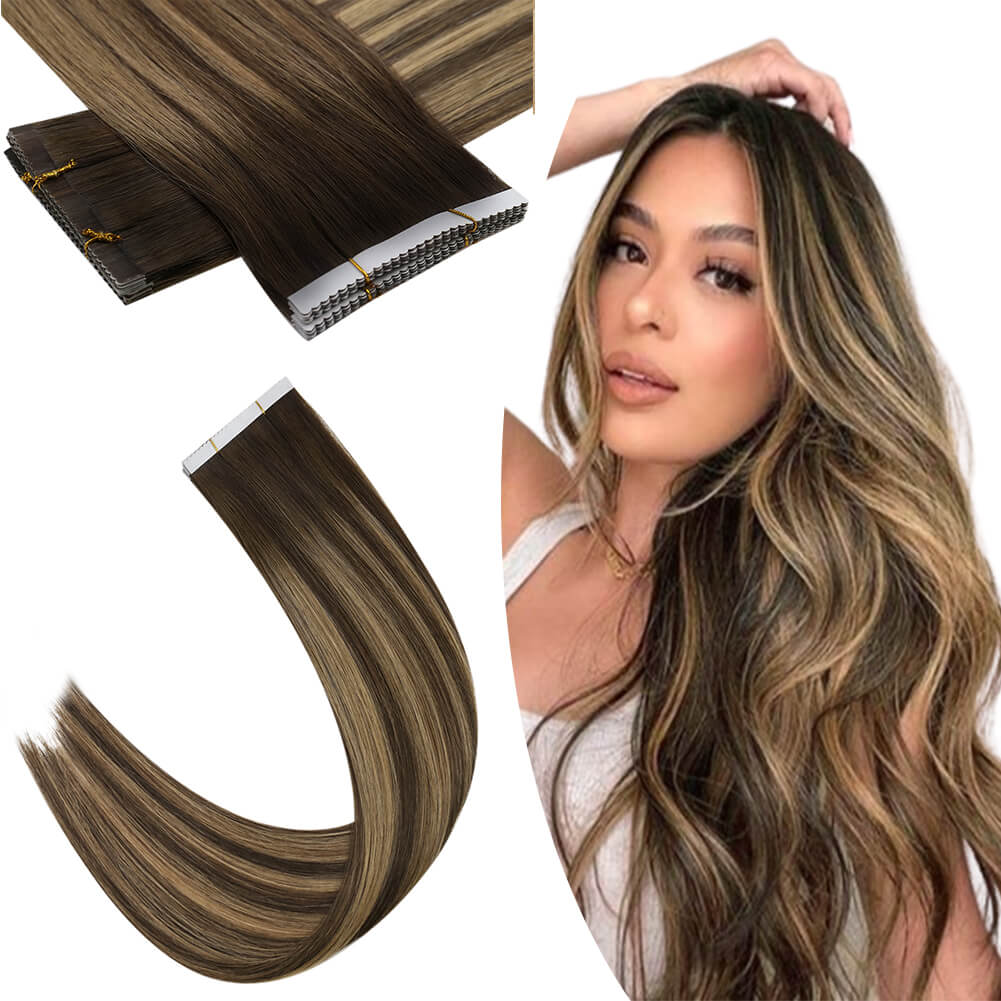 Invisible Seamless Flower Tape in Hair Extensions Balayage Color