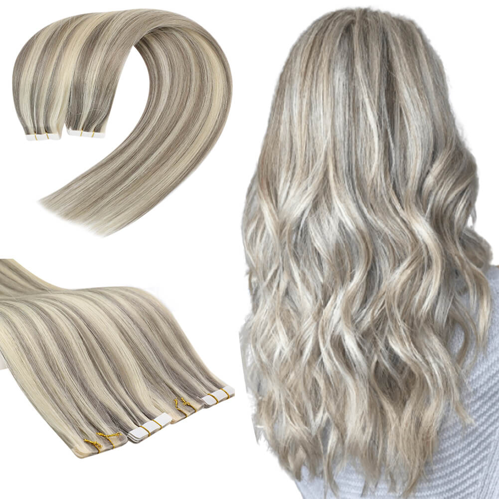 Seamless Injection Tape in Hair Extensions Silver with Blonde P19a/60