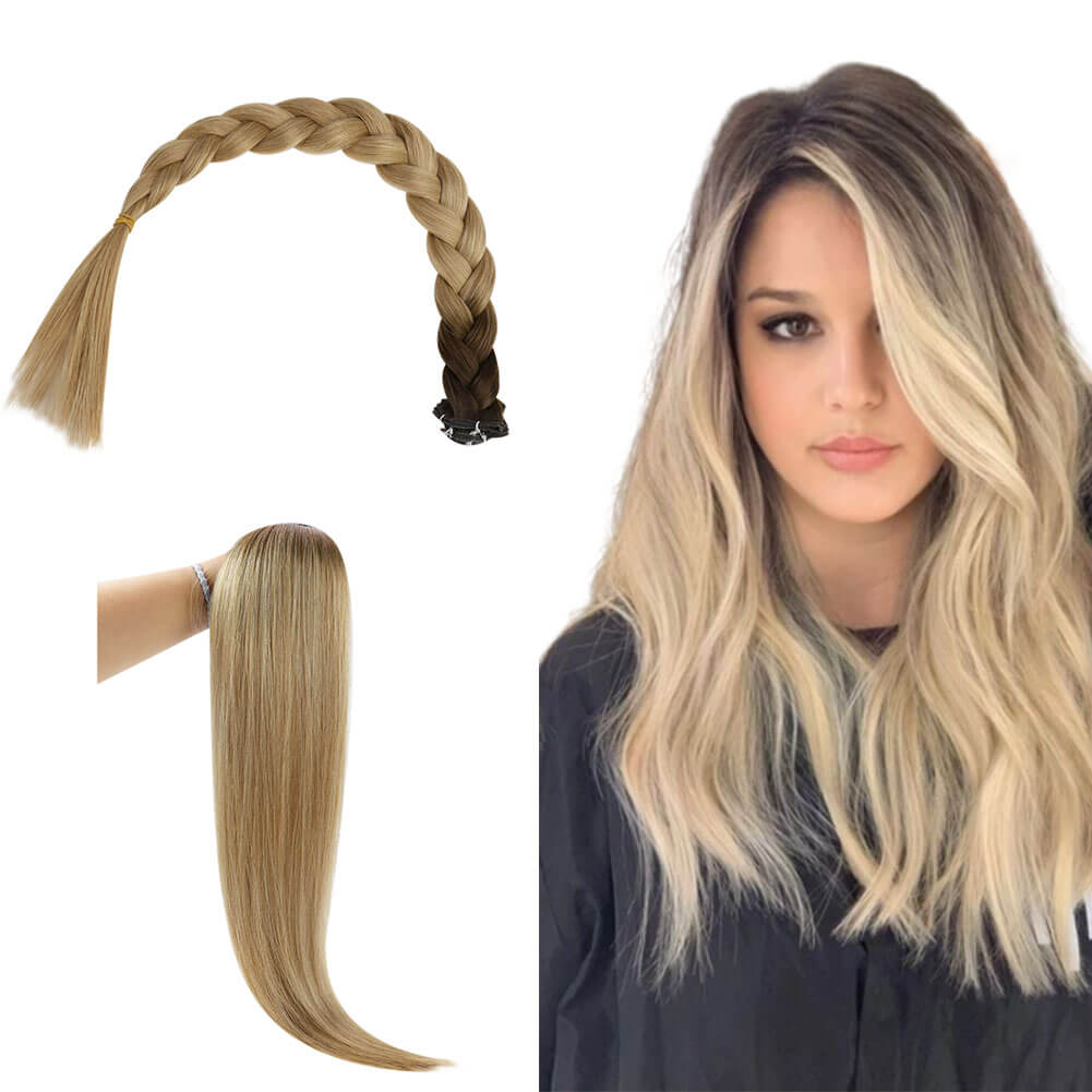 Genius Weft Extensions Human Hair Balayage Brown Mixed Blonde