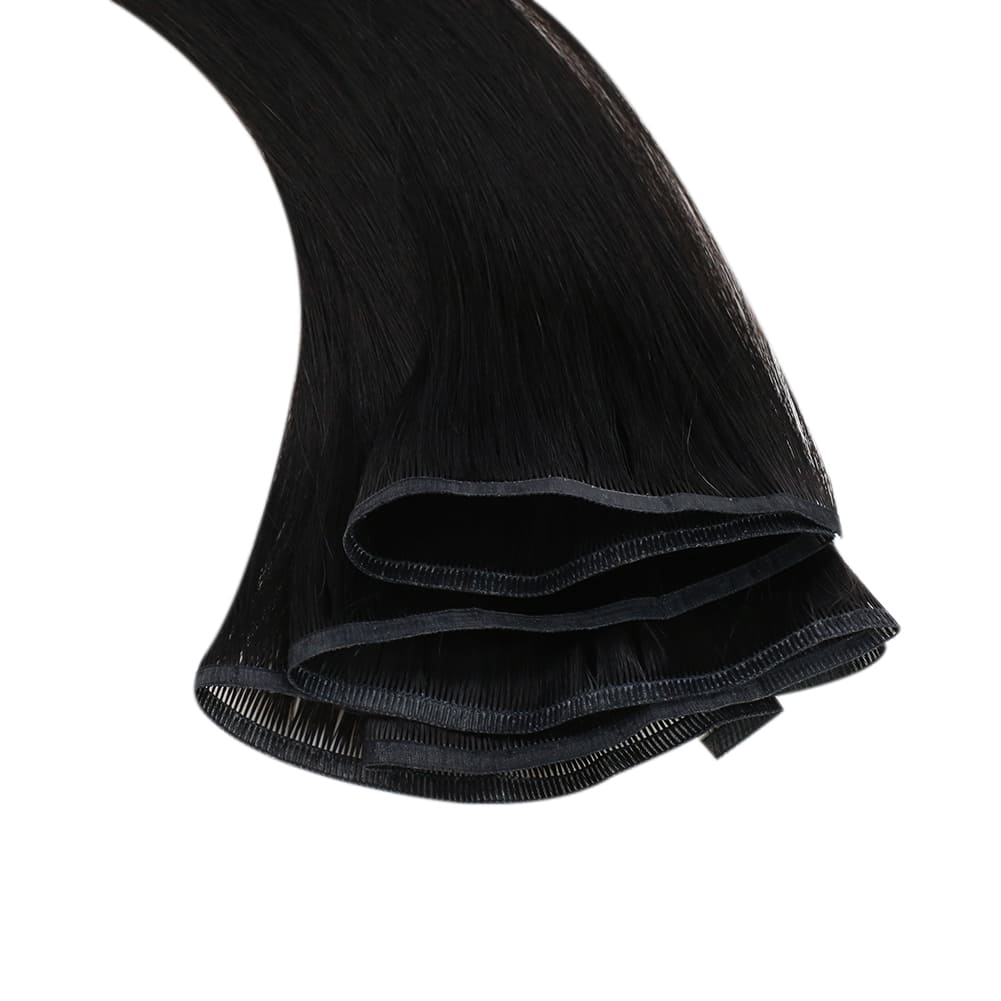 Flat Silk Weft Hair Extensions Real Virgin Hair Bundles Jet Black