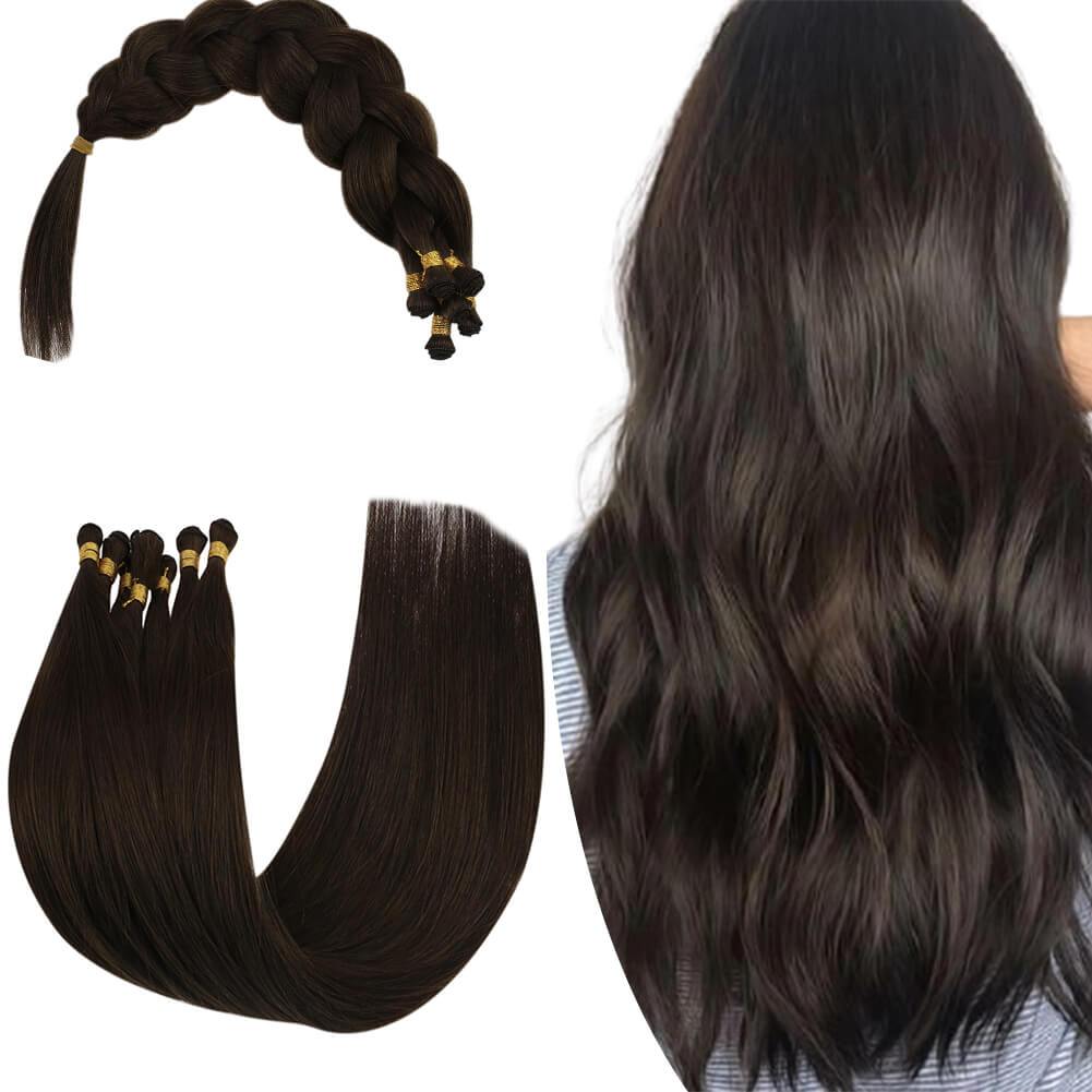 Full Cuticle Virgin Hand-tied Real Human Hair Weft Darkest Brown 2