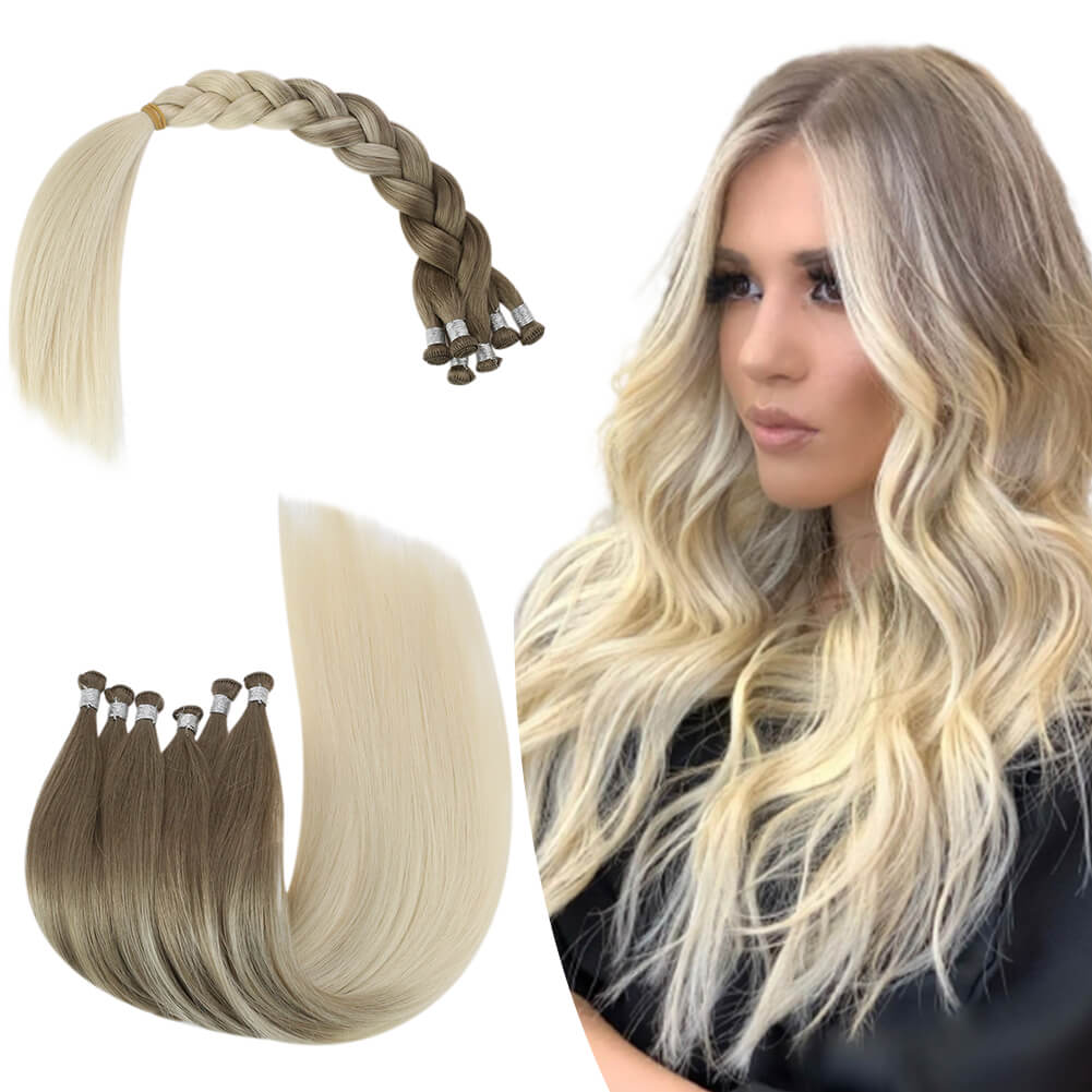 Full Cuticle Virgin Hand-tied Human Hair Weft Balayage Color 8/60