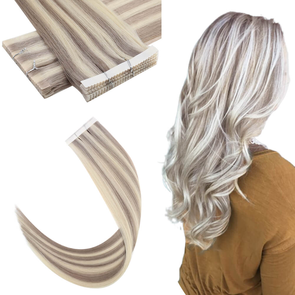 Heart Injection Tape in Extensions Human Hair Highlight Blonde