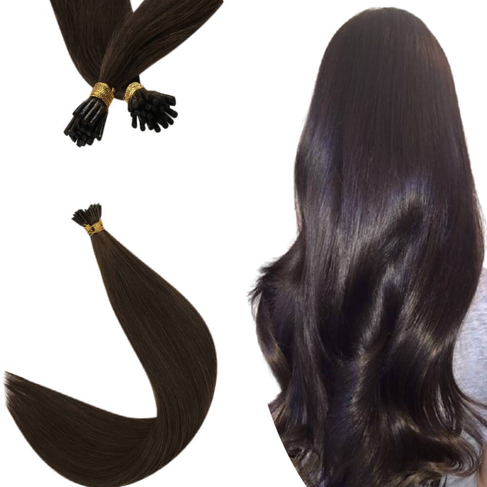 Virgin Hair Pre Bonded Hair Extensions Darkest Brown I Tip Hair 2