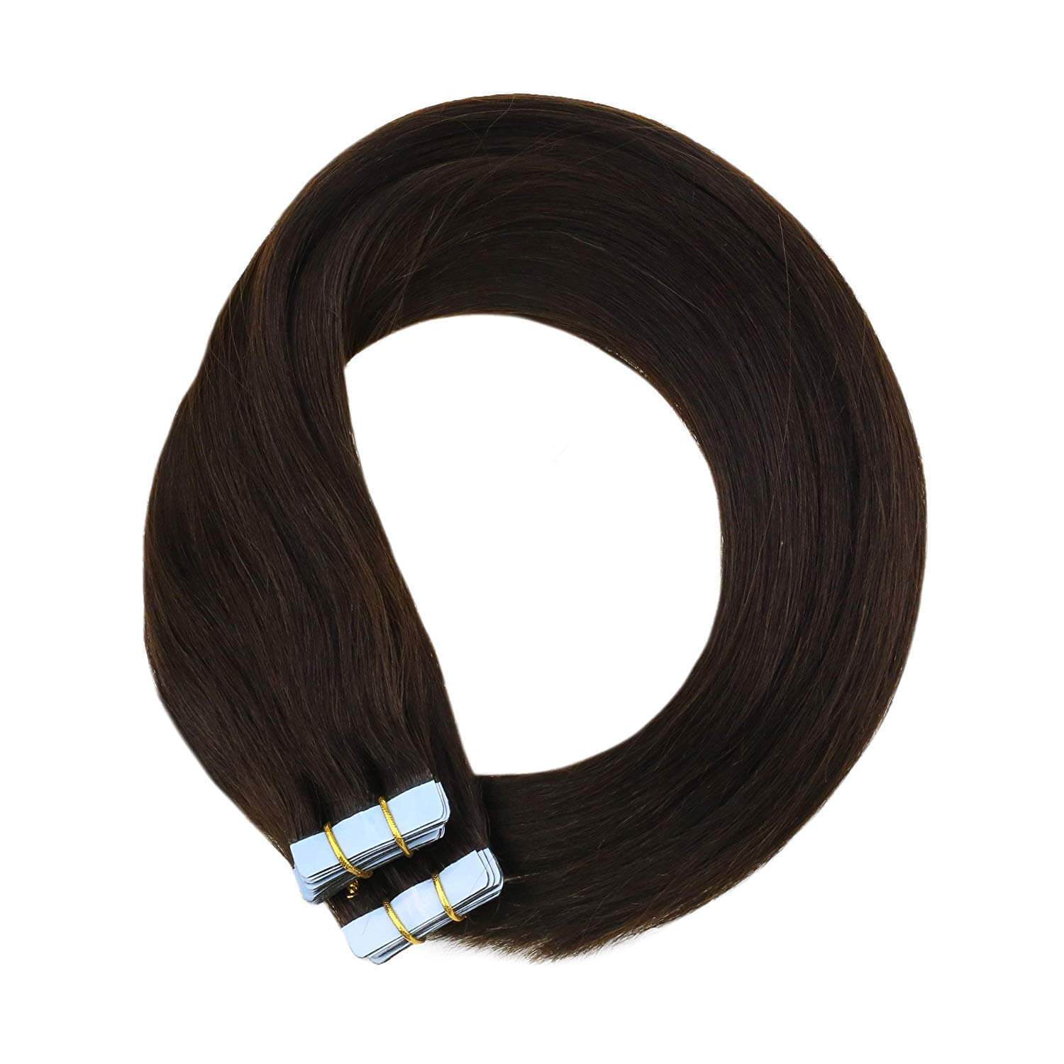 100% Human Hair Extensions Tape in darkest brown