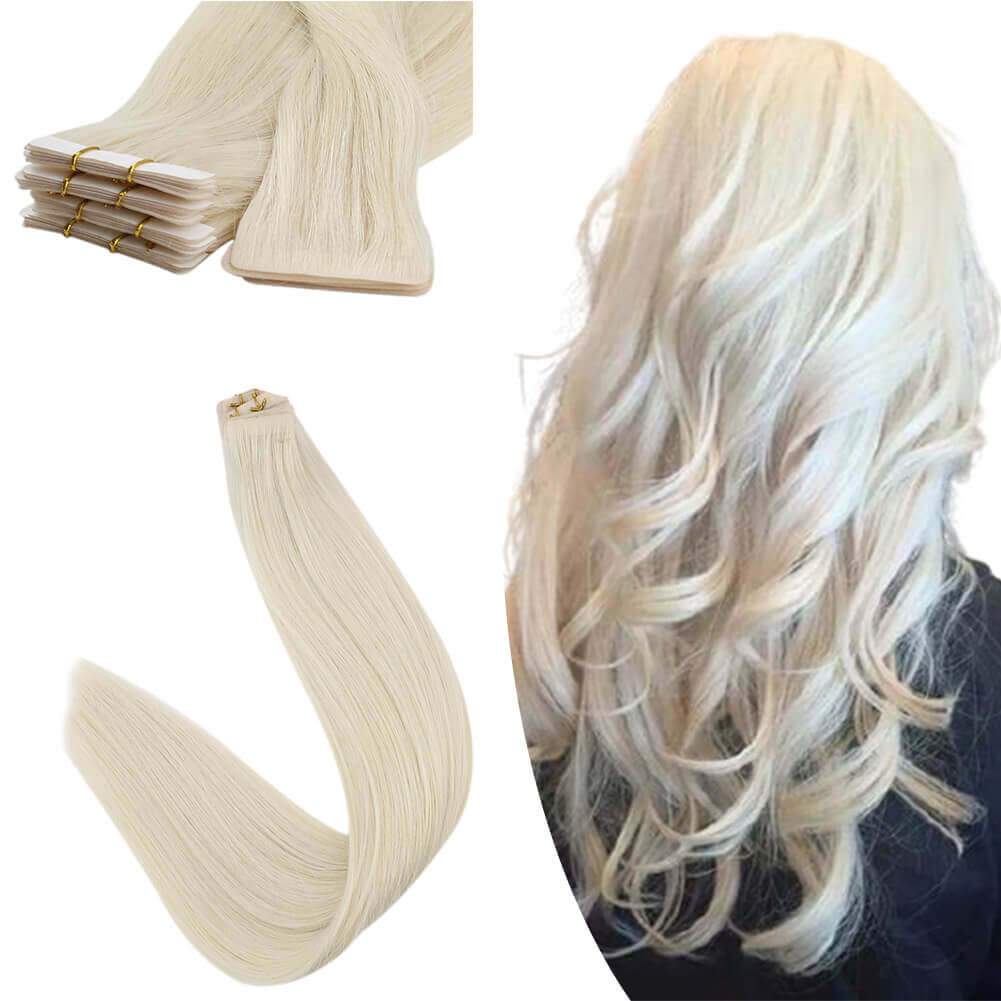 Seamless Injection Tape in Hair Extensions Virgin Hair Platinum Blonde 60