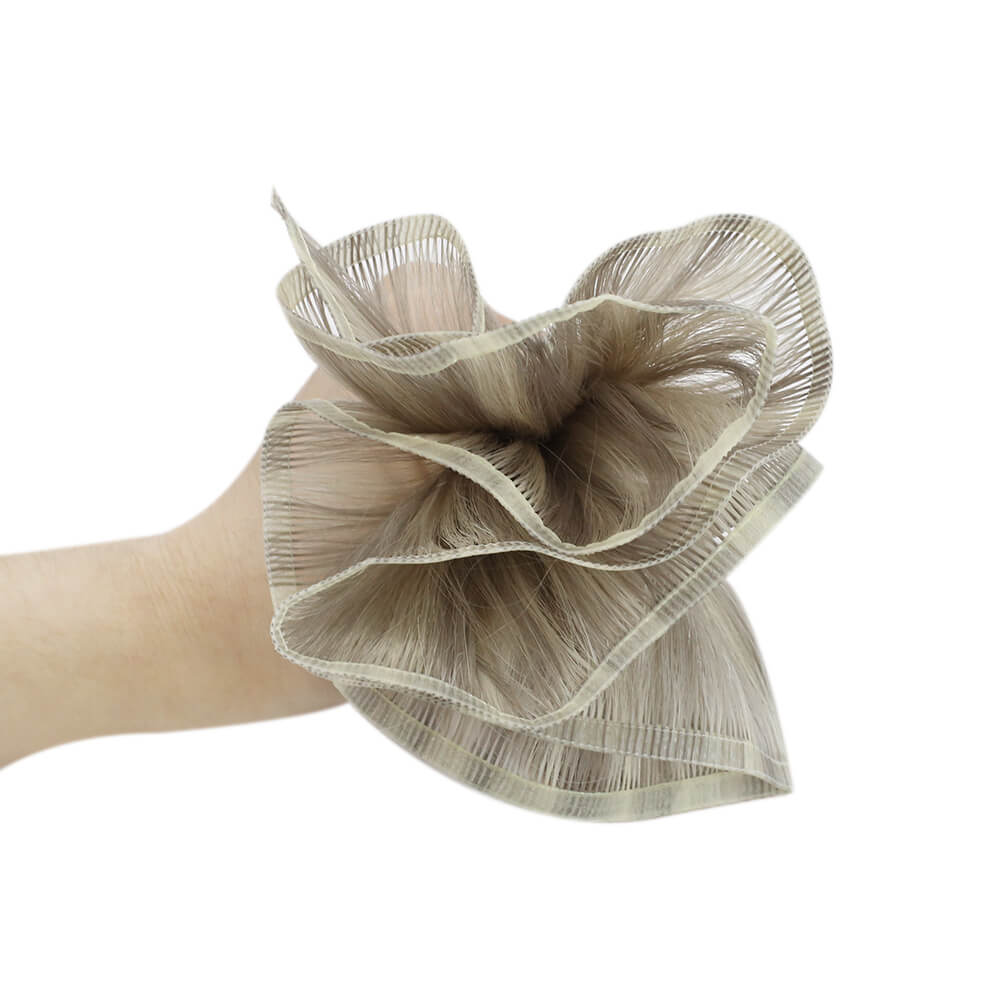 Blonde With Grey Seamless Weft Flat Silk Weft Hair Extensions Human Hair