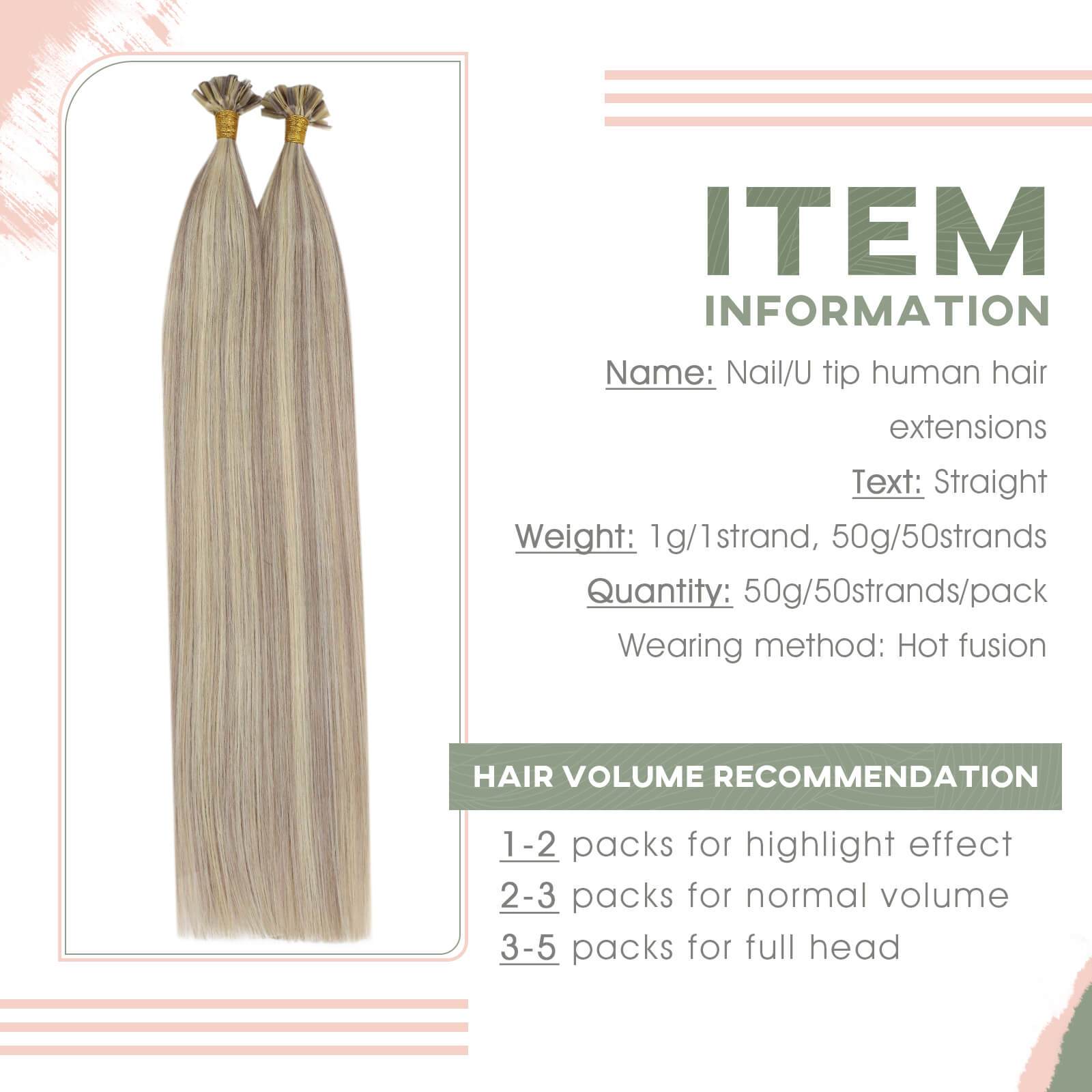 100% Remy Human Hair Straight 50g Balayage Blonde Color