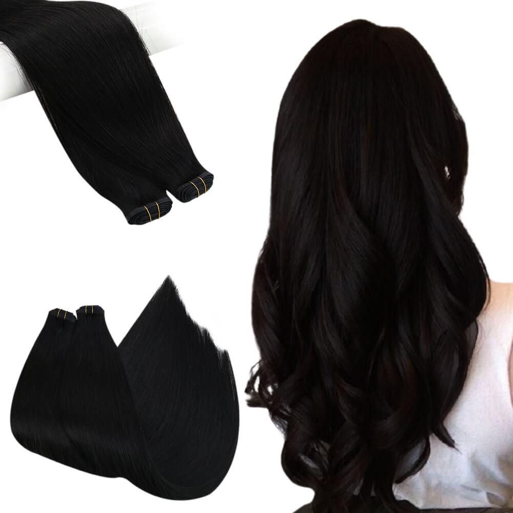Flat Silk Weft Hair Extensions Real Virgin Hair Bundles Jet Black 1