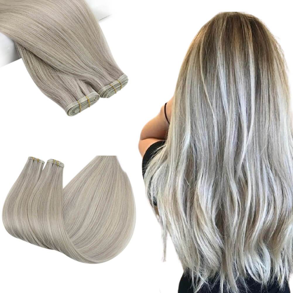Seamless Weft Flat Silk Weft Hair Extensions Virgin Hair Silver Blonde 19A/60
