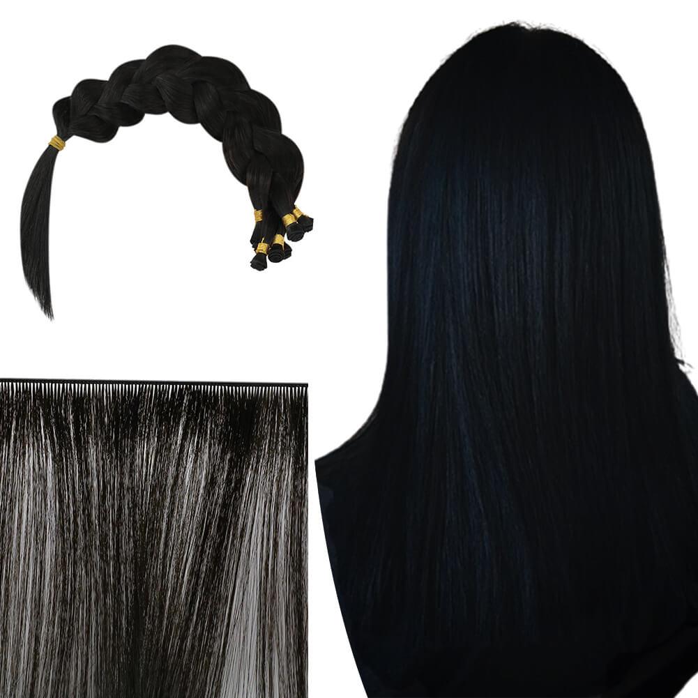 Full Cuticle Virgin Hand-tied Real Human Hair Weft Off Black 1B