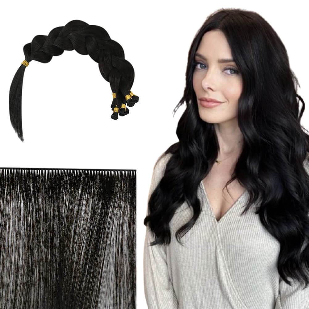 hand tied hair weft 100% human hair jet black hair