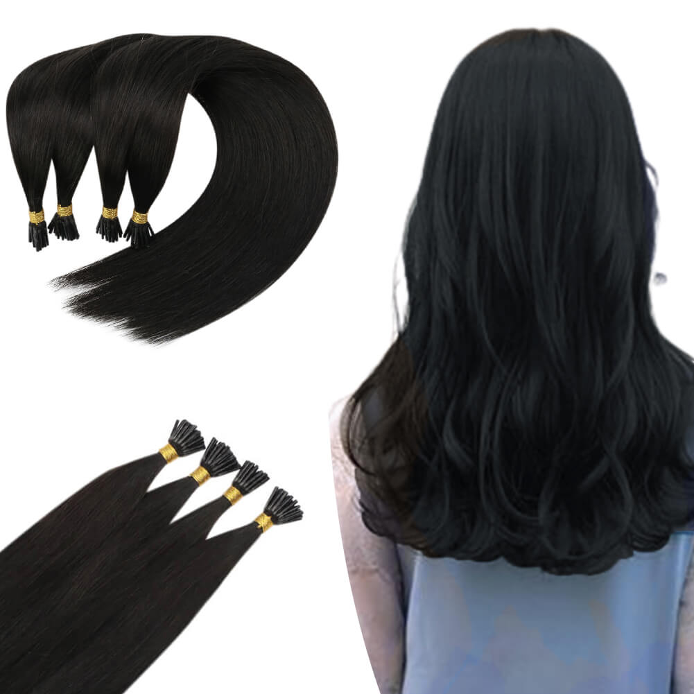 Hair 100% Human Hair I Tip Fusion Virgin Hair Extensions Off Black 1B