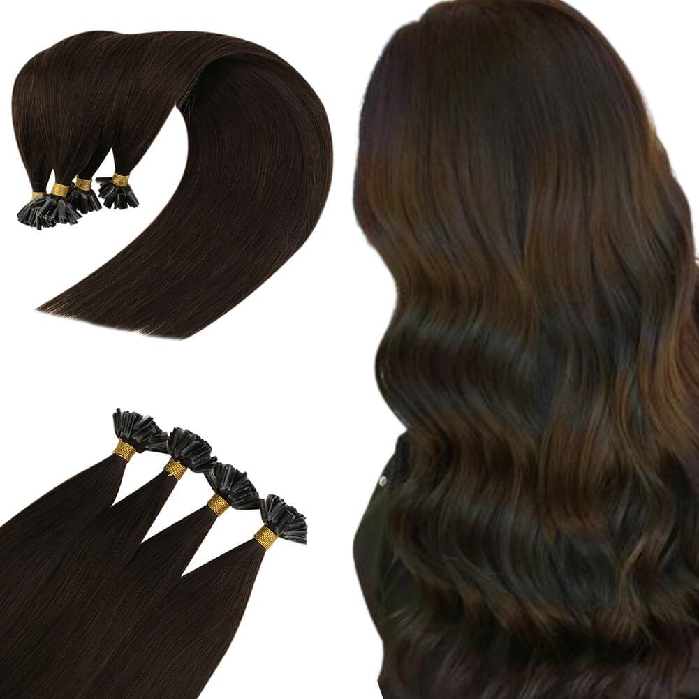 U tip Hair Extensions Dark Brown Color Virgin Human Hair 2