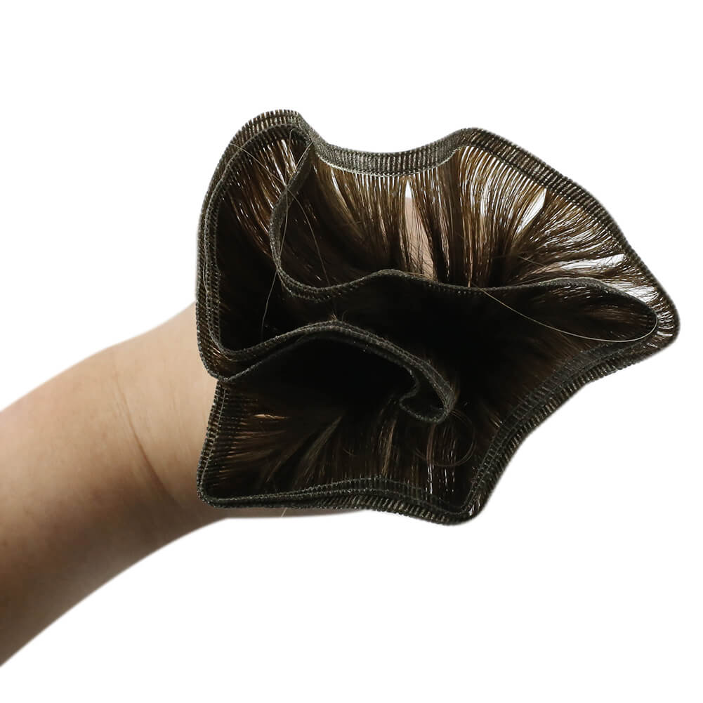 balayage brown with blonde flat silk weft extensions