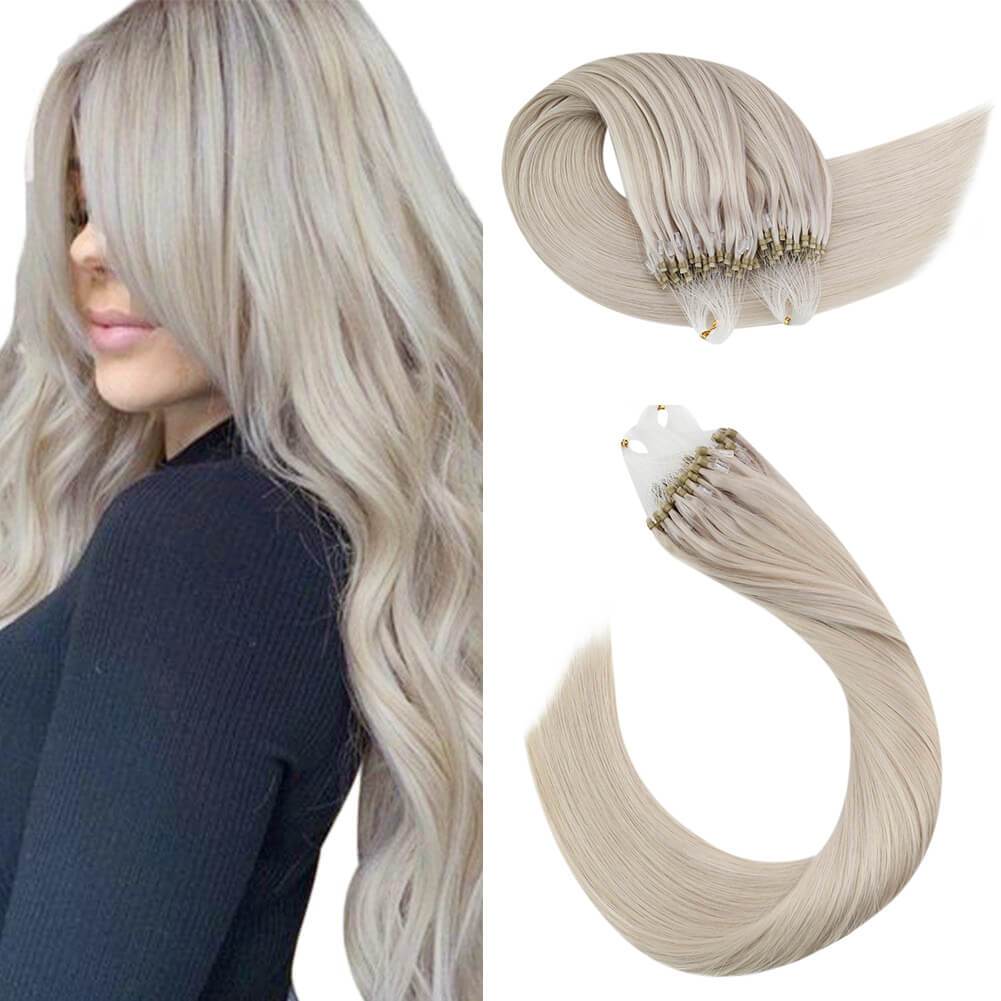 Microbead Hair Extensions Remy Human Hair White Platinum Blonde 60A