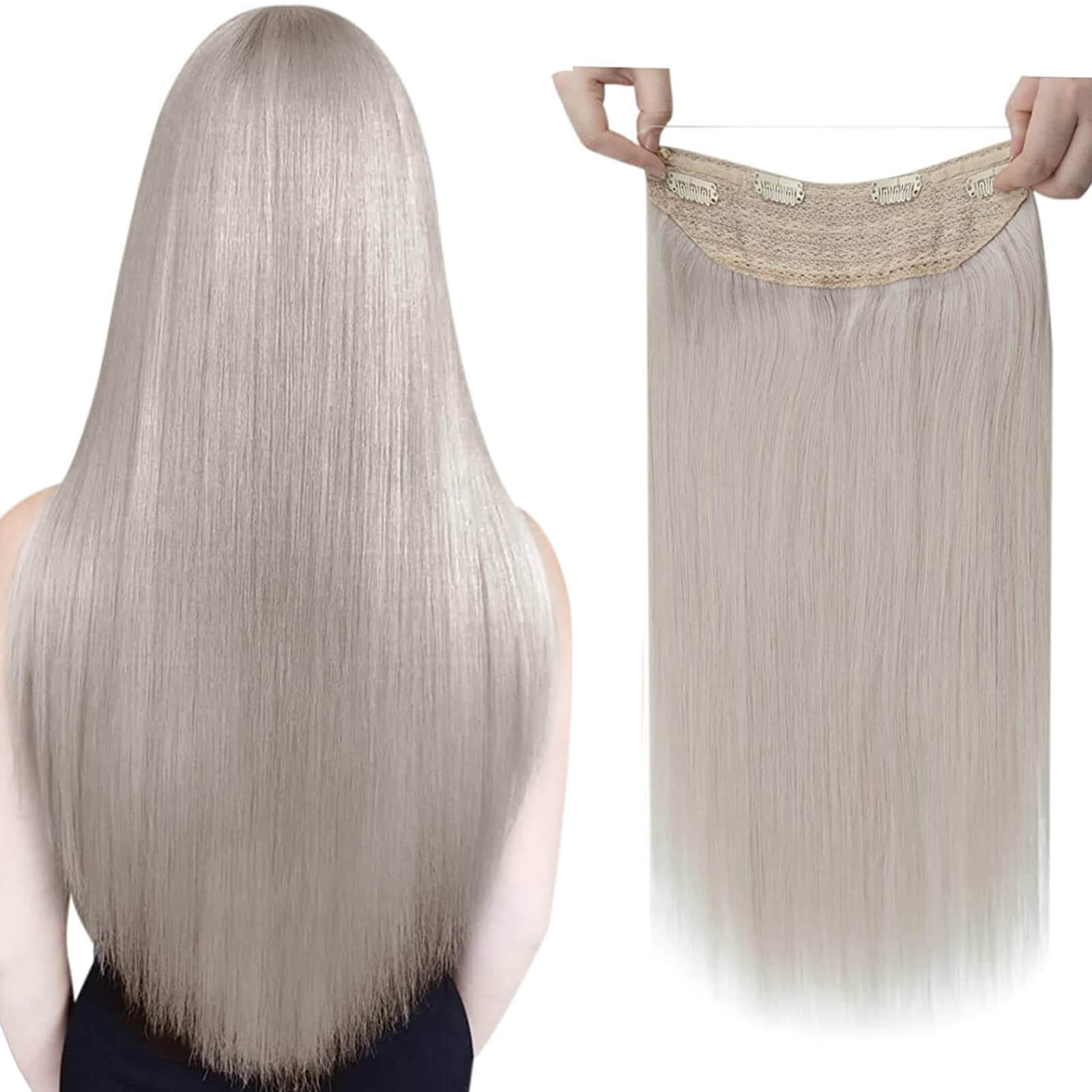 White Blonde 1000 Real Hair Halo Extensions Invisible Flip in Hair