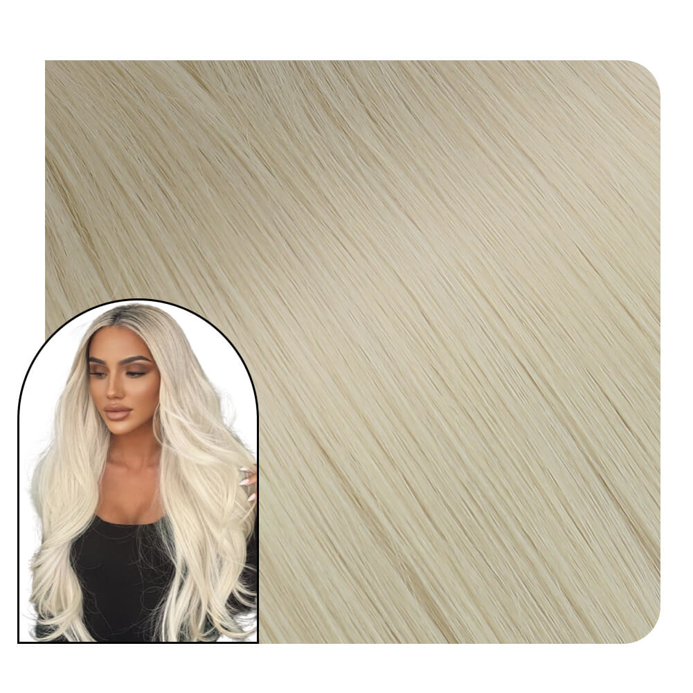 [Virgin+] Flat Silk Weft Hair Extensions Real Virgin Hair Platinum Blonde #1000