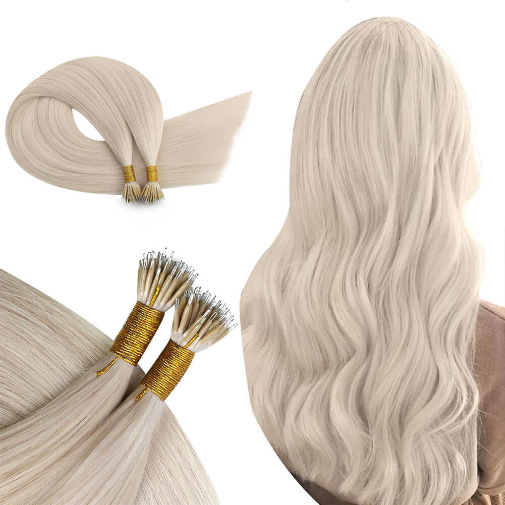 White Blonde Nano Beads Hair Extentions Human Hair