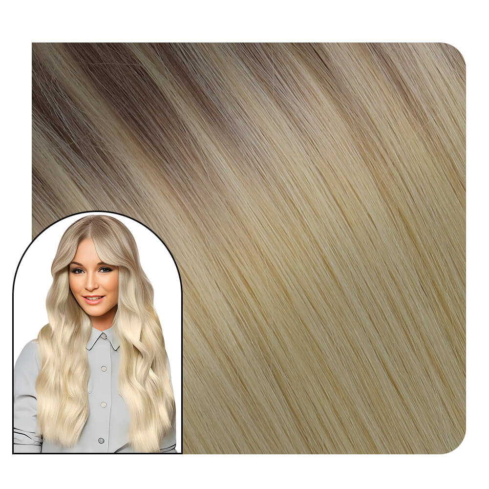 Nordic Flat Silk Weft Hair Extensions Balayage Ombre Virgin Hair Blonde 18/22/60