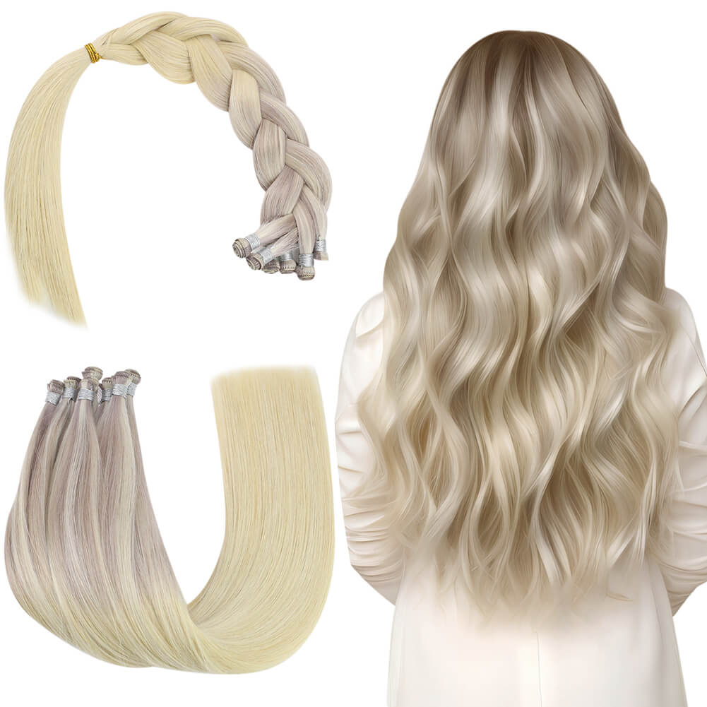 Balayage Blonde Full Cuticle Virgin Hand-tied Real Human Hair Weft Nordic