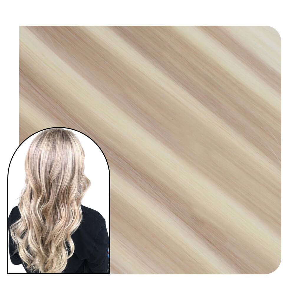 [Virgin+] Piano Color Ash Blonde with Bleach Blonde Tape in Hair Extensions Virgin Hair #18/613