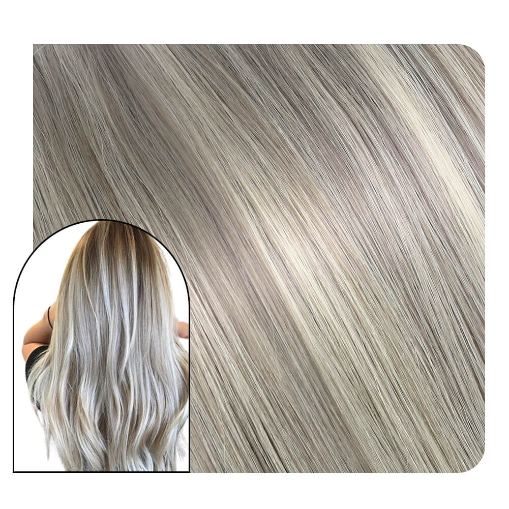 [Virgin+] Seamless Weft Flat Silk Weft Hair Extensions Virgin Hair Silver Blonde 19A/60